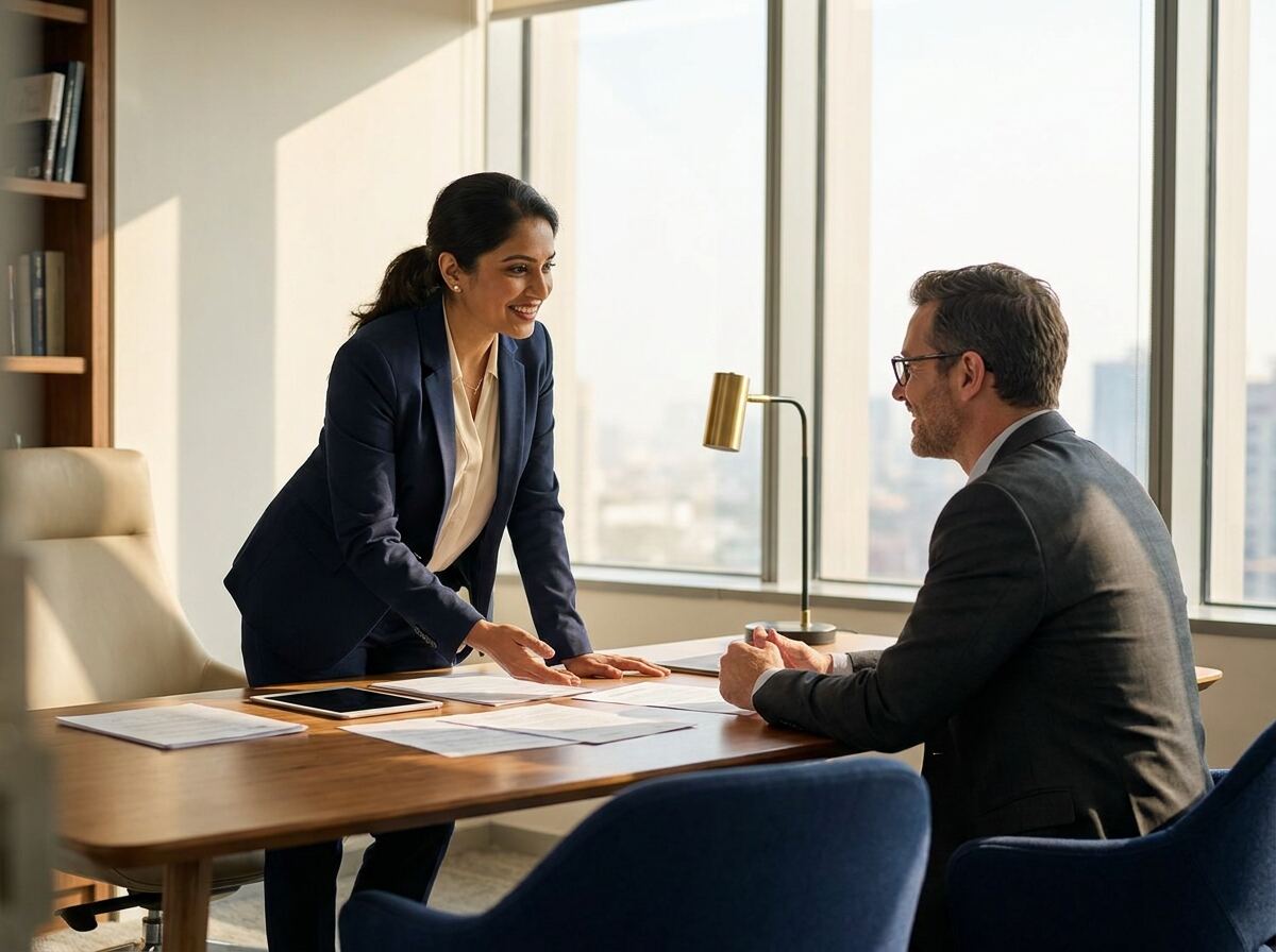 Advisor discussing documents with a client